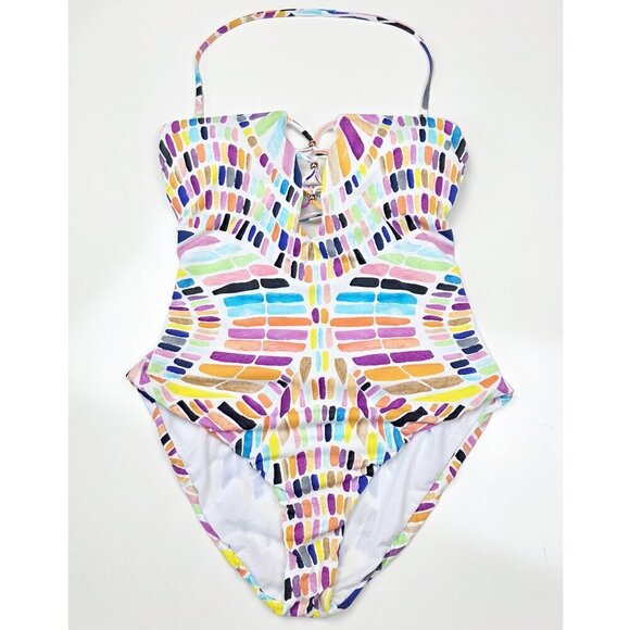 Bar III Kaleidoscope One Piece Halter Strapless Swimsuit NEW - M - Picture 1 of 10